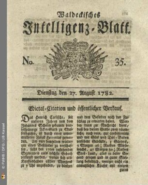 No. 35, Dienstag den 27. August 1782