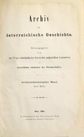Archiv für österreichische Geschichte. 66. 1884