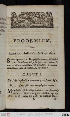 Prooemium, sive enarratio historica Metaphysicae