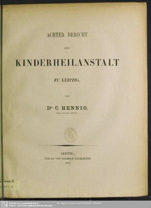 8.1875: Bericht der Kinderheilanstalt zu Leipzig