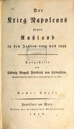 Der Krieg Napoleons gegen Rußland in den Jahren 1812 und 1813, 1