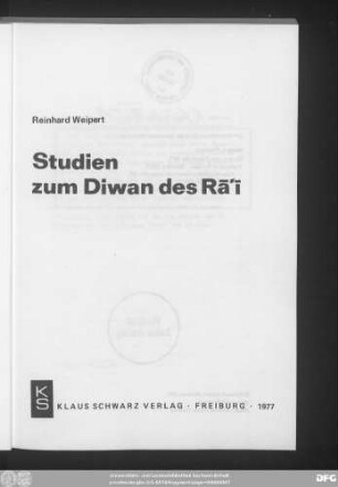 Studien zum Diwan des Ra'i
