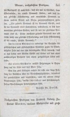 325-338 [Rezension] Werner, Friedrich Ludwig Zacharias, Nachgelassene Predigten