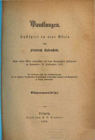 Wandlungen : Lustspiel in vier Akten