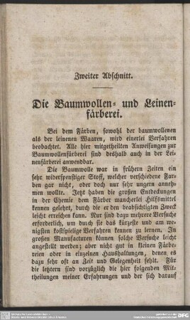 Zweiter Abschnitt. Die Baumwollen- und Leinenfärberei