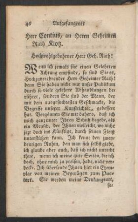 Herr Contius, an Herrn Geheimen Rath Klotz