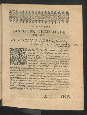 Januae SS. Theologiae Prima. De Principio SS. Theologiae ...
