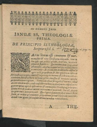 Januae SS. Theologiae Prima. De Principio SS. Theologiae ...