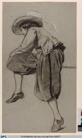 Studie eines sitzenden Mannes mit Federhut
