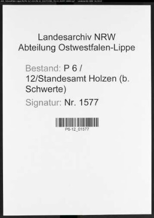 Sterberegister Standesamt Holzen bei Schwerte