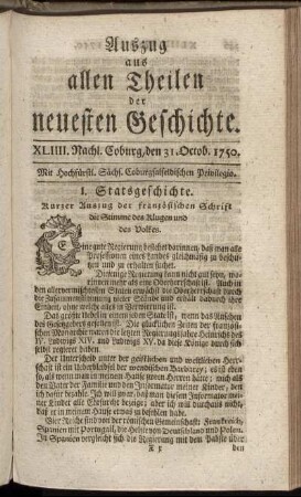 XLIIII. Nachl. Coburg, den 31. Octob. 1750.
