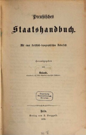 Preußisches Staatshandbuch : Mit einer statistisch-topographischen Uebersicht