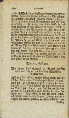 Die 51. Historie. Wie man Eulenspiegel zu Lübeck henken will, ... - Die 60. Historie. Wie Eulenspiegel einen Bauern um ein grün Lindisch Tuch betrogen, ...