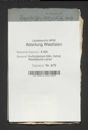 Belehnung des Johann Wulff von Lüdinghausen zu Füchten mit den unter Nr. 877 aufgeführten Stücken