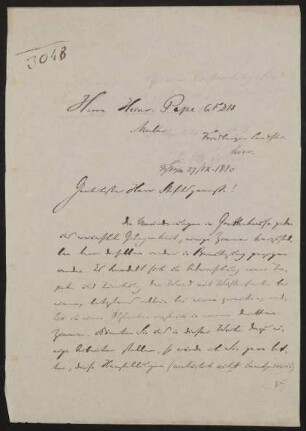 Brief von Dr. Otto Volger an Heinrich Pape vom 27.09.1880