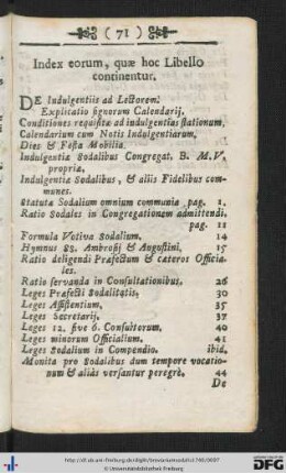 Index eorum, quae hoc Libello continentur.