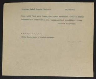 Brief von Gerhart Hauptmann an Samuel Fischer