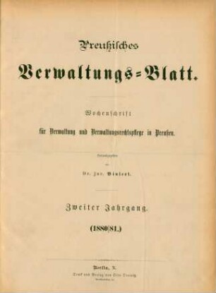 2.1880/81: Preußisches Verwaltungsblatt