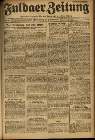 Erste Ausgabe vom Donnerstag, den 21. Februar 1924.