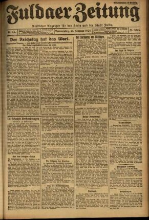Erste Ausgabe vom Donnerstag, den 21. Februar 1924.