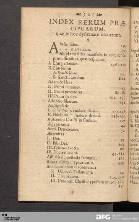Index Rerum Præcipuarum