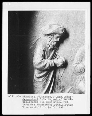 Sebaldusgrab, Südseite, Relief: Sebalduslegende, Die wunderbare Füllung des Weinkruges