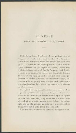 El Mensú : Estudio social económico del Alto Paraná