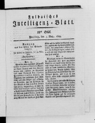 18tes Stück, Ausgabe vom 5. May 1809