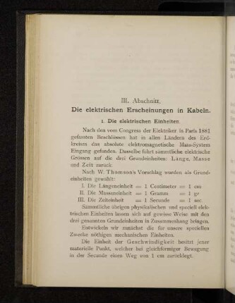 III. Abschnitt. Die elektrischen Erscheinungen in Kabeln.