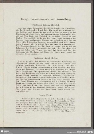 Einige Pressestimmen zur Ausstellung : [Auszüge aus verschiedenen Tageszeitungen und Magazinen]
