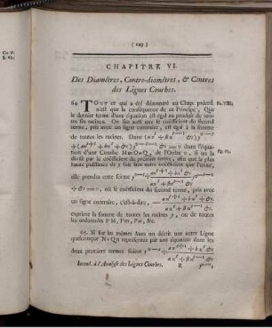 Chapitre VI. Des Diamétres, Contre-diamétres, & Centres des Lignes Courbes.