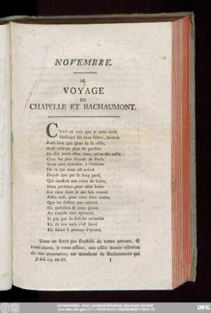 Novembre. Voyage De Chapelle Et Bachaumont.