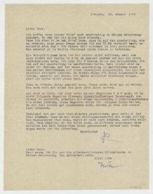 Brief von Raoul Hausmann und Hedwig Hausmann an Vera Hausmann. Limoges. Zusatz Hedwig Hausmann
