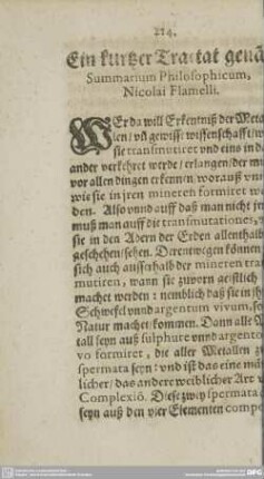 Ein @kurtzer Tractat gena[nn]t Summarium Philosophicum Nicolai Flamelli