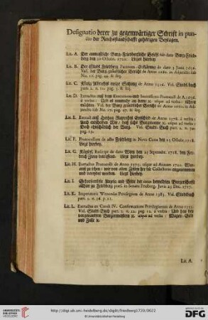 Designatio derer zu gegenwärtiger Schrift in puncto der Reichsstandschafft gehörigen Beylagen