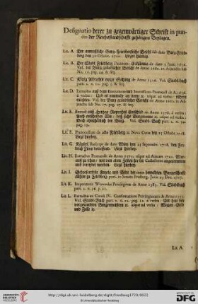 Designatio derer zu gegenwärtiger Schrift in puncto der Reichsstandschafft gehörigen Beylagen