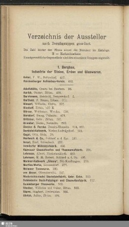 Verzeichnis der Aussteller nach Berufsgruppen geordnet