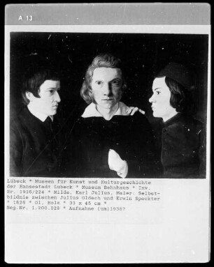Selbstbildnis zwischen Julius Oldach und Erwin Speckter