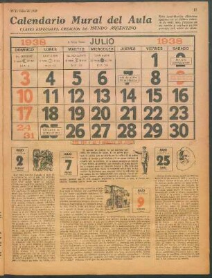 Calendario mural del aula : Clases especiales, creación de MUNDO ARGENTINO