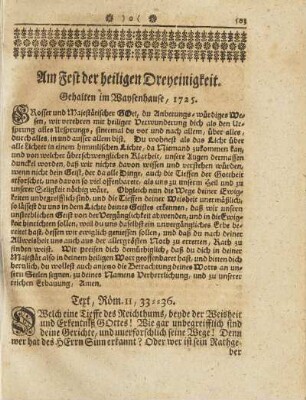 Am Fest der Heiligen Dreyeinigkeit.