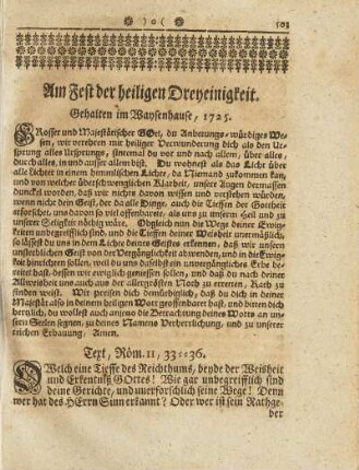Am Fest der Heiligen Dreyeinigkeit.