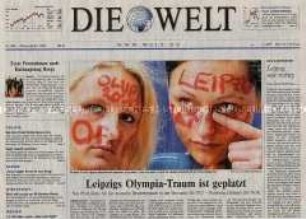 Fragment der Tageszeitung "Die Welt" zum Scheitern von Leipzig bei der Bewerbung als Olympiastadt 2012