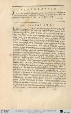 Approbation / Privilege du Roi