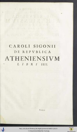 Carolus Sigonius: De Republica Atheniensium Libri IV.