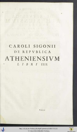 Carolus Sigonius: De Republica Atheniensium Libri IV.