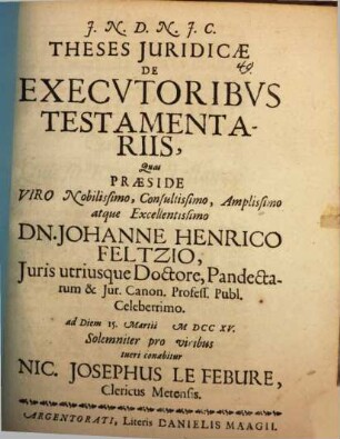 Theses iur. de executoribus testamentariis