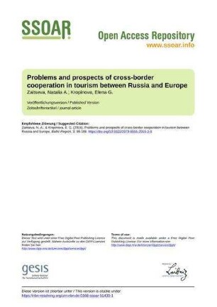 Problems and prospects of cross-border cooperation in tourism between Russia and Europe