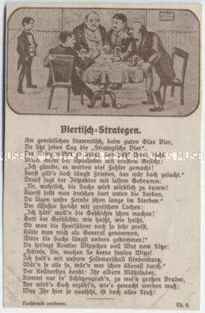 Postkarte zur Stammtisch-Ideologie im Ersten Weltkrieg