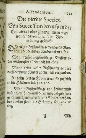 Die vierdte Species. Von Succession deren so in der Collateral oder Zwerchlinen verwandt [...]