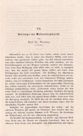 VII. Beiträge zur Molecularphysik.
